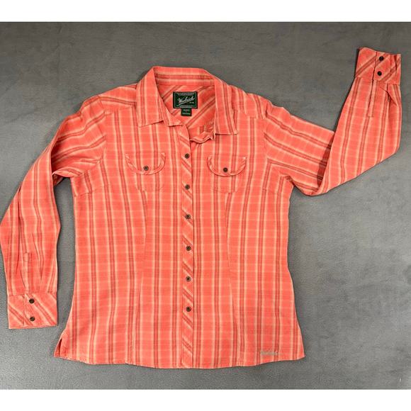 Woolrich Orange Striped Button Down Blouse Women’s‎ Collared Long Sleeve Large - Picture 1 of 9